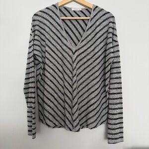 rag & bone Striped V-Neck Sweater in Black and Gray